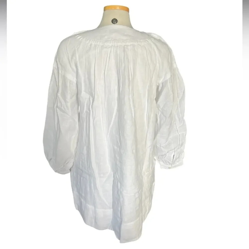 J. CREW Gathered popover dress in linen White Size L NWT